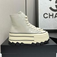 Chanel High-Top Platform Sneakers with Interlocking CC logo Women in Patent Leather Grey