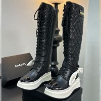 Chanel High Boots with Bow Bunny Ears Women in Quilted Calfskin Black