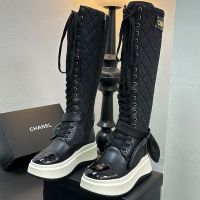 Chanel High Boots with Bow Bunny Ears Women in Quilted Denim and Calfskin Black