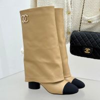 Chanel High Boots with Pearls CC Logo Women in Calfskin Brown