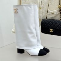 Chanel High Boots with Pearls CC Logo Women in Calfskin White