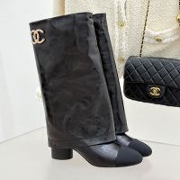 Chanel High Boots with Pearls CC Logo Women in Shiny Calfskin Black