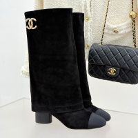 Chanel High Boots with Pearls CC Logo Women in Suede Black