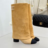 Chanel High Boots with Pearls CC Logo Women in Suede Brown