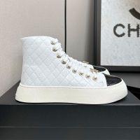 Chanel High-Top Platform Sneakers with Strass Logo Women in Quilted Calfskin White