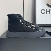 Chanel High-Top Platform Sneakers with Strass Logo Women in Suede Black
