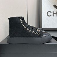 Chanel High-Top Platform Sneakers with Strass Logo Women in Tweed Black