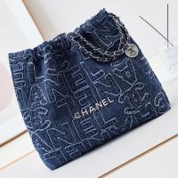 Chanel AS3261 22 Handbag in Logo Embroidery Denim Blue