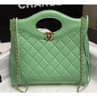 Chanel AS4853 31 Shopping Bag in Shiny Calfskin Green