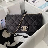 Chanel AS3791 Large Clutch with Chain in Satin Black