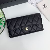 Chanel Classic Long Flap Wallet in Lambskin Black/Gold