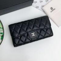 Chanel Classic Long Flap Wallet in Lambskin Black/Silver
