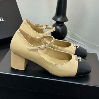 Chanel Mary Janes Pumps with Strass Logo Women in Calfskin Brown