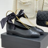 Chanel Mary Janes with Silk Satin Scarves Women in Lambskin Black