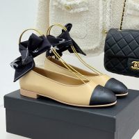 Chanel Mary Janes with Silk Satin Scarves Women in Lambskin Khaki