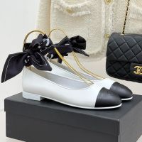 Chanel Mary Janes with Silk Satin Scarves Women in Lambskin White