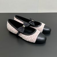 Chanel Mary Janes with Logo Bow Women in Tweed and Lambskin Pink