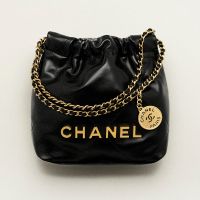 Chanel AS3980 22 Mini Handbag in Shiny Calfskin Black/Gold