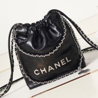 Chanel AS3980 22 Mini Handbag in Shiny Calfskin Black/Silver