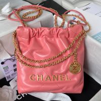 Chanel AS3980 22 Mini Handbag in Shiny Calfskin Cherry