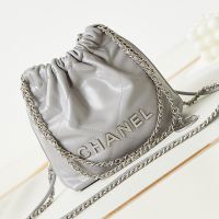 Chanel AS3980 22 Mini Handbag in Shiny Calfskin Grey