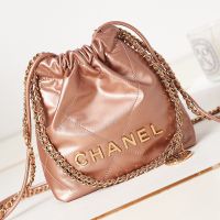 Chanel AS3980 22 Mini Handbag in Shiny Calfskin Rose Gold