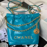Chanel AS3980 22 Mini Handbag in Shiny Calfskin Teal