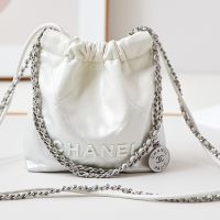 Chanel AS3980 22 Mini Handbag in Shiny Calfskin White
