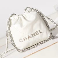 Chanel AS3980 22 Mini Handbag in Shiny Calfskin White/Silver