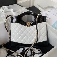 Chanel AS4133 31 Mini Shopping Bag in Patent Leather White/Black