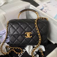 Chanel AS3982 Flap Bag with Top Handle in Grained Calfskin Black