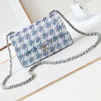 Chanel AS4298 Evening Bag in Houndstooth Embroidered Sequins Blue