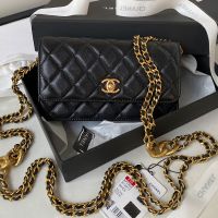 Chanel AP3368 Mini Flap Bag with Double Chain Strap in Grained Calfskin Black