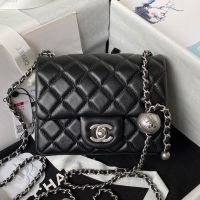 Chanel AS1786 Mini Flap Bag with Sphere Ball Strap in Lambskin Black/Silver