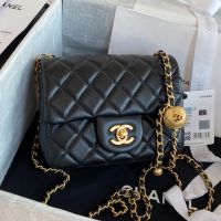 Chanel AS1786 Mini Flap Bag with Sphere Ball Strap in Lambskin Black