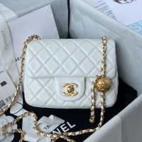 Chanel AS1786 Mini Flap Bag with Sphere Ball Strap in Lambskin White/Gold