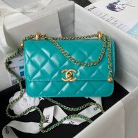 Chanel AS2615 Mini Flap Bag with Sphere Ball Strap in Shiny Calfskin Teal