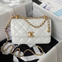 Chanel AS2615 Mini Flap Bag with Sphere Ball Strap in Shiny Calfskin White