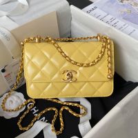 Chanel AS2615 Mini Flap Bag with Sphere Ball Strap in Shiny Calfskin Yellow