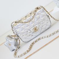 Chanel AS4646 Mini Flap Bag with Star Coin Purse in Patent Calfskin Silver