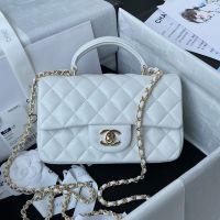 Chanel AS2431 Mini Classic Handbag With Top Handle in Lambskin White