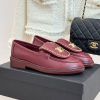 Chanel Moccasins with CC Buckle and Woven Chain Women in Calfskin Burgundy