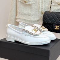 Chanel Moccasins with CC Buckle and Woven Chain Women in Calfskin White