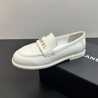Chanel Moccasins with Metal Letter Logo Women in Calfskin White