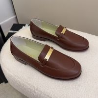Chanel Moccasins with Metal Letter Nameplate Women in Calfskin Brown