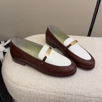 Chanel Moccasins with Metal Letter Nameplate Women in Calfskin Brown/White