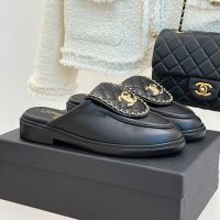 Chanel Mules with CC Buckle and Woven Chain Women in Calfskin Black