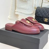 Chanel Mules with CC Buckle and Woven Chain Women in Calfskin Burgundy