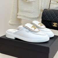 Chanel Mules with CC Buckle and Woven Chain Women in Calfskin White