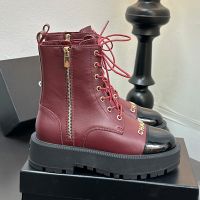 Chanel Platform Ankle Boots with Double Zip Women in Calfskin Burgundy
